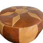 Vintage Patchwork Poef / Voetbank In Cognac Bruin thumbnail 4