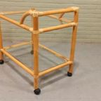 Vintage Boho Bamboe En Glas Trolley Barcart Serveerwagen thumbnail 8