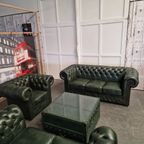 Chesterfield Brighton Antiek Groen – 1+2+3-Zits Bankset Met Salontafel thumbnail 15