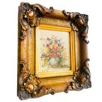 Vintage Handgeschilderd Mini Schilderijtje Olieverf Bloemen Barok thumbnail 6