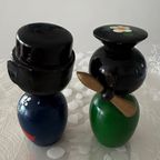 5 X Leuke Houten Japanse Stijl Beeldjes Met Bewegende Hoofd thumbnail 4