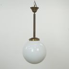 Charmante Vintage Glazen Bol Hang/ Plafondlamp Van Melkglas In Art Deco Stijl thumbnail 7