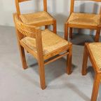 Set Van 4 Vintage Design Hout En Riet Eetkamerstoelen thumbnail 4