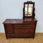 Vintage Dressoir Commode Ladekast Make-up Kast Badkamerkast Met Marmer Blad thumbnail 4