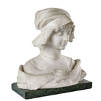 Zwaar Antiek Sculptuur Buste Jonge Boerin Albast Groen Marmer Ca1900 thumbnail 4