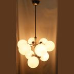 Vintage Design Sputnik Lamp Chroom Met 9 Opaline Bollen, Jaren '60 thumbnail 3