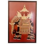 Olifant Sri Lanka Geborduurde Doek Vintage Schilderij Xl thumbnail 3