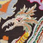 Origineel Frans Handgeborduurd Textiel – Griffin & Bloemmotief – Ca. 1930–1940 thumbnail 6