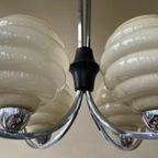 Lamp Art Deco 1930 Frans Chroom 4 Arms Licht Gele Schalen thumbnail 6