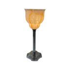 Art Deco - Table Lamp - Chalice Shaped, Multi Colored Glass - Silver Plated Base With Power Switc thumbnail 2