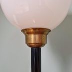 Art Deco Lamp In Messing En Witte Opaline, 1920-30 thumbnail 3