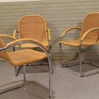 Set Van 4 Vintage Riet En Chroom Design Eetkamerstoelen thumbnail 6