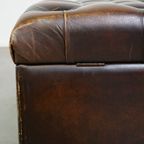 Geweldige Donkerbruine Rundleren Chesterfield Ottoman/ Hocker Met Opbergvak thumbnail 13