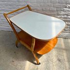 Barcart, Serveerwagen, Trolley Teakhout, Wit Blad Midcentury thumbnail 6