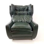 Vintage Groene Leren Fauteuil Op Wieltjes thumbnail 14