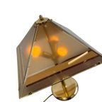 Vintage Gouden Tafellamp Met Fumé Glazen Kap thumbnail 5