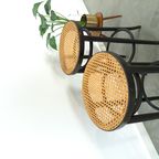 Set Jaren 50 Houten Barkrukken Met Webbing Uit Frankrijk thumbnail 5