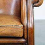 Grote, Vintage Schapenleren Oorfauteuil In Engelse Stijl Met Mooie Diepe Kleuren thumbnail 12