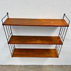 Vintage Wandrek Met 3 Houten Planken En Draadstaal Dragers thumbnail 7