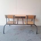 Vintage Stoer Industriële Schoolbank Uit Frankrijk thumbnail 2