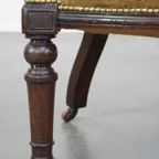 Antieke Engelse Rundleren Fauteuil/ Bureaustoel Gecombineerd Met Hout Op Originele Wieltjes Met E thumbnail 9