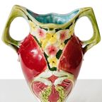 Majolica Vaas Art Deco Stijl Kersenrood Barbotine 1970’S thumbnail 7