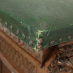 Antieke Zitbank Gesculpteerd Eikenhout Kerk Renaissance Revival thumbnail 2