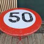 Vintage Sta Tafel 50 Km Verkeersbord Ø 60 Cm Tuinfeest Party thumbnail 8