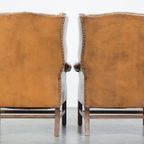 Set Van 2 Klassieke Vintage Rundleren Engelse Chesterfield Oorfauteuils In Een Lichte Cognac Kleu thumbnail 16