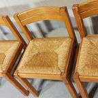 Set Van 4 Vintage Design Hout En Riet Eetkamerstoelen thumbnail 7
