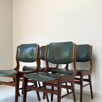 Vier Vintage Houten Eetkamerstoelen Met Groen Skai Leren Rug En Zitting thumbnail 5