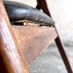 Two Mid Century Wooden Leather Folding Chairs thumbnail 4