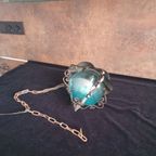 Vintage - Hanglamp - Plafondlamp - Blauw Glas - Metaal En Glas. thumbnail 2