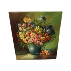 Groot Kleurrijk Bloemen Stilleven Schilderij Gesigneerd 60x50cm thumbnail 10