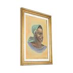 Authentiek Vintage Schilderij Portret Op Doek Vrouw Congo 1958 thumbnail 2