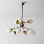Mid-century Italiaanse Bollen Luster In Messing En Melkglas thumbnail 4