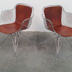 2 Design Wire Chairs Chroom Met Cognac Seat Pads thumbnail 5