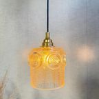 Hanglamp Amberkleurig Glas Goudkleurig Armatuur Jaren 70 thumbnail 7