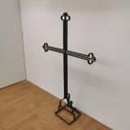 Zeer Groot Antiek Smeedijzeren Kruis Crucifix Metalen Kruis thumbnail 6