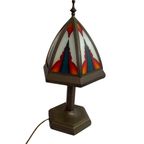 Art Deco / Amsterdam School - Stained Glass Table Lamp - Bronze Base - In The Style Of Tuschinski thumbnail 8