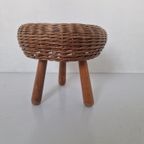 Mid Century Hout En Rieten Krukje Toegekend Aan Tony Paul. thumbnail 3