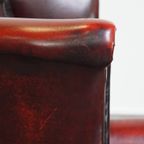 Grote Rode Engelse Chesterfield Oorfauteuil Gemaakt Van Dik Rundleer Met Queen Anne Pootjes thumbnail 14