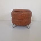 Vintage Mid Century Poef Bruin Met Chroom Poten thumbnail 4
