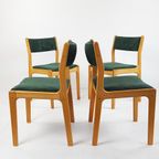 4 Vintage Dining Chairs Green | Groene Stoelen Ribstof Deens thumbnail 6
