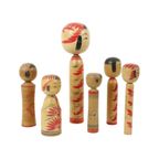 Lot Van 6 Kokeshi Poppen Handgeschilderd Hout Japan Showa thumbnail 10