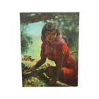 Groot Schilderij Zigeunerin Jonge Vrouw Olieverf Op Doek 1964 thumbnail 4