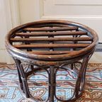 Vintage Manou/rotan Kruk, Poef, Tafeltje Met Pastelroze Velvet Touch, Jaren '70 thumbnail 2