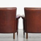 Karaktervolle Set Van 2 Vintage Schapenleren Armchairs Met Warme Kleuren En Een Mooi Patina thumbnail 4