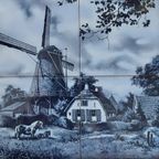 Delfts Blue Tile Tableau. Detailed Landscape Scene By J.C.V.Hunnink (1925 - 2016) thumbnail 8