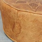 Vintage Leren Cognac Poef Ottoman, Rond thumbnail 8
